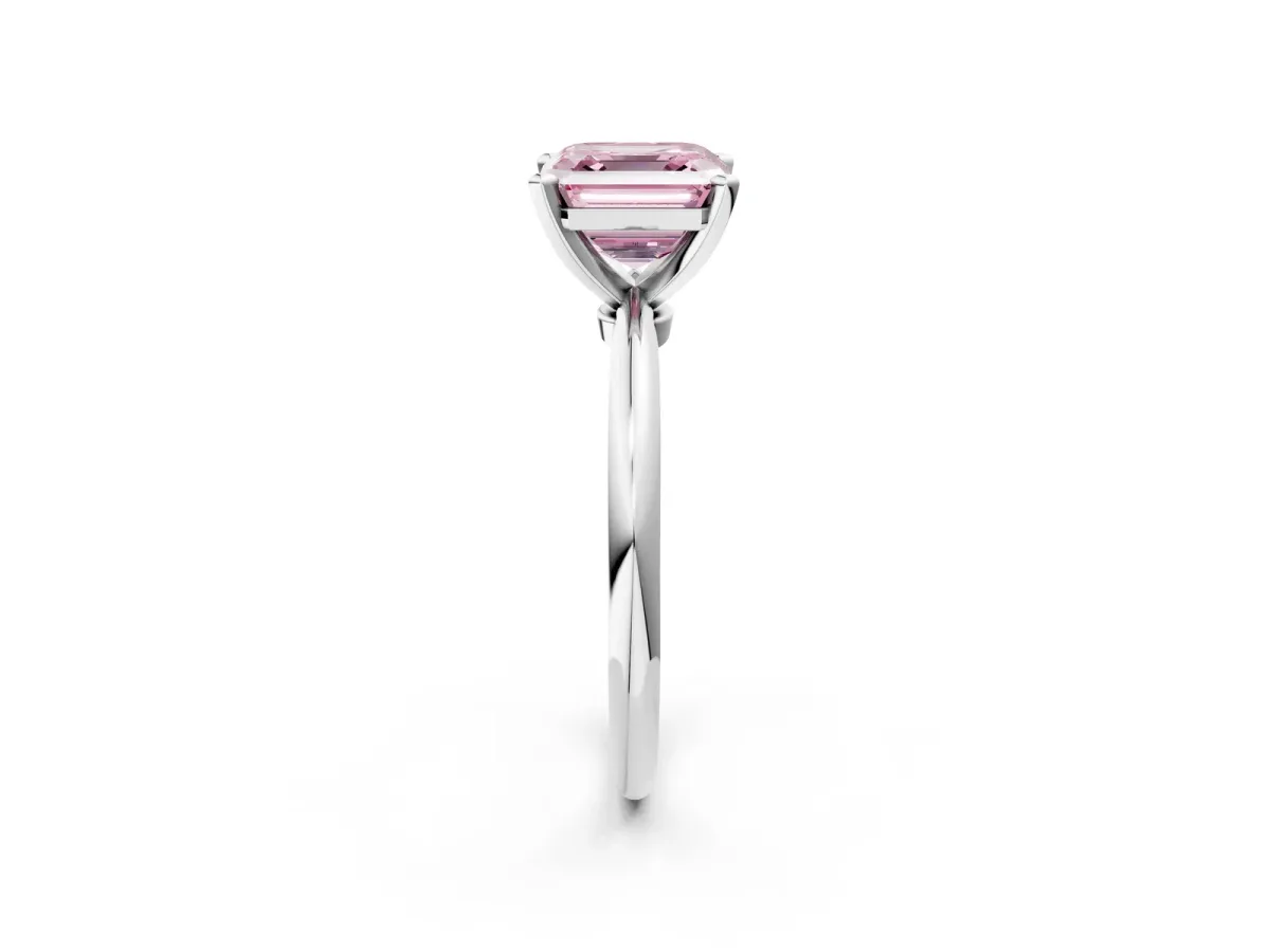 Fancy Pink Asscher Cut Diamond Solitaire Ring with Six-Prong Setting and Classic Band Silver