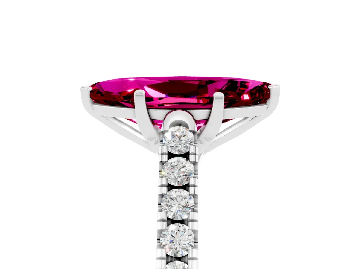Marquise Cut Garnet Pavé Band Solitaire Ring with Prong Setting Silver