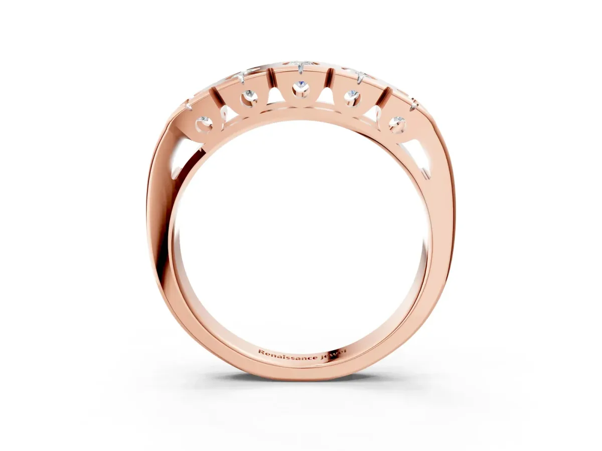 Channel Set Round Diamond Flat Band with Prong Setting Rose gold