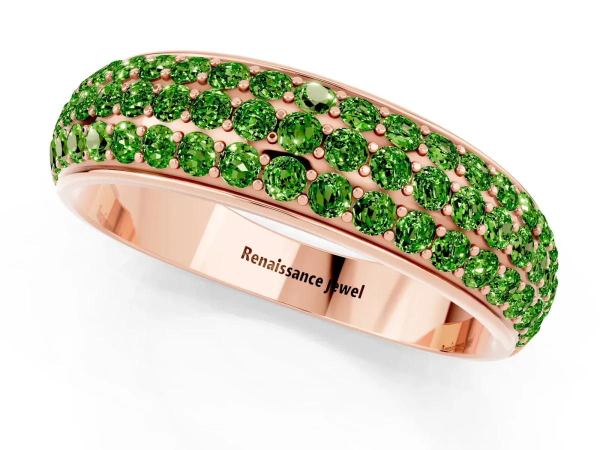 Three-Row Round Peridot Eternity Band with Shared Prong Setting Rose gold
