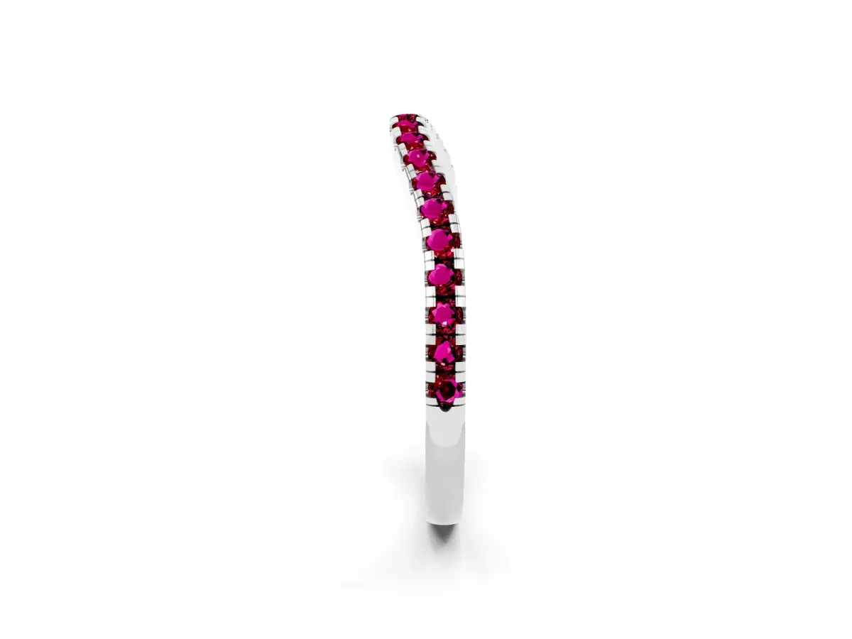 Round Garnet Pavé Half Eternity Band with Shared Prong Setting White gold