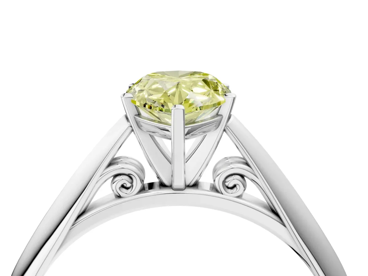 Fancy Yellow Pear Cut Diamond Solitaire Engagement Ring with Cathedral Setting and Four-Prong Mount Silver