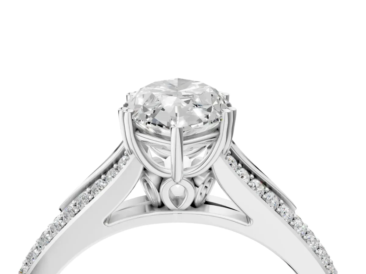Marquise Cut Diamond Split Shank Engagement Ring with Pavé Band White gold