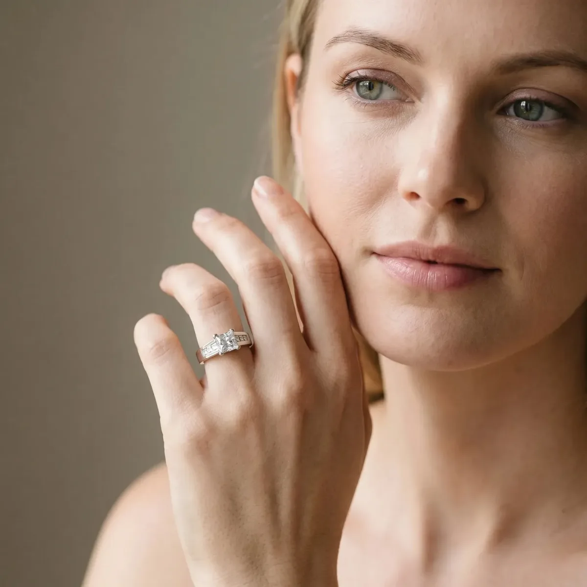 Asscher Cut Cut Channel Set Solitaire Ring with Four-Prong Setting Silver