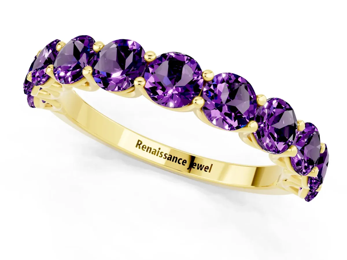 Round Amethyst Shared Prong Eternity Band Yellow gold