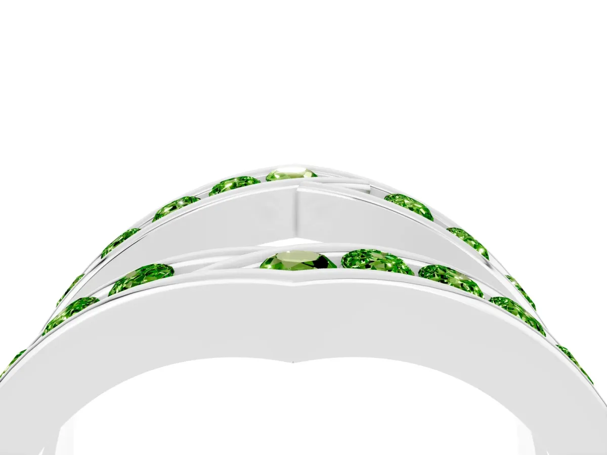 Round Peridot Channel-Set Chevron Band Platinum