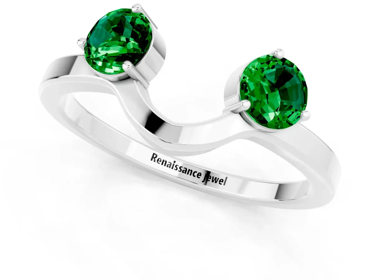Dual Round Emerald Open Band Ring with Prong Setting Silver