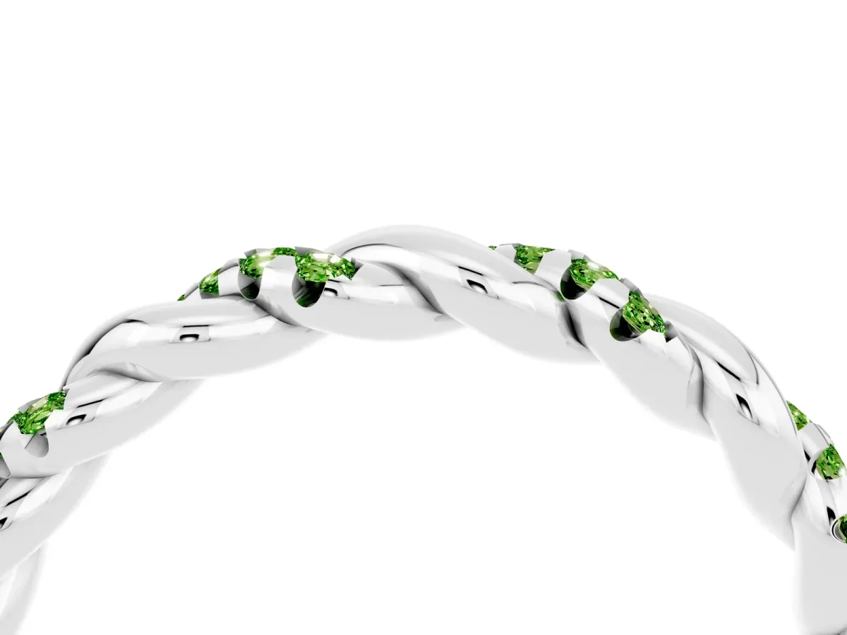 Twisted Pavé Round Peridot Eternity Band Platinum