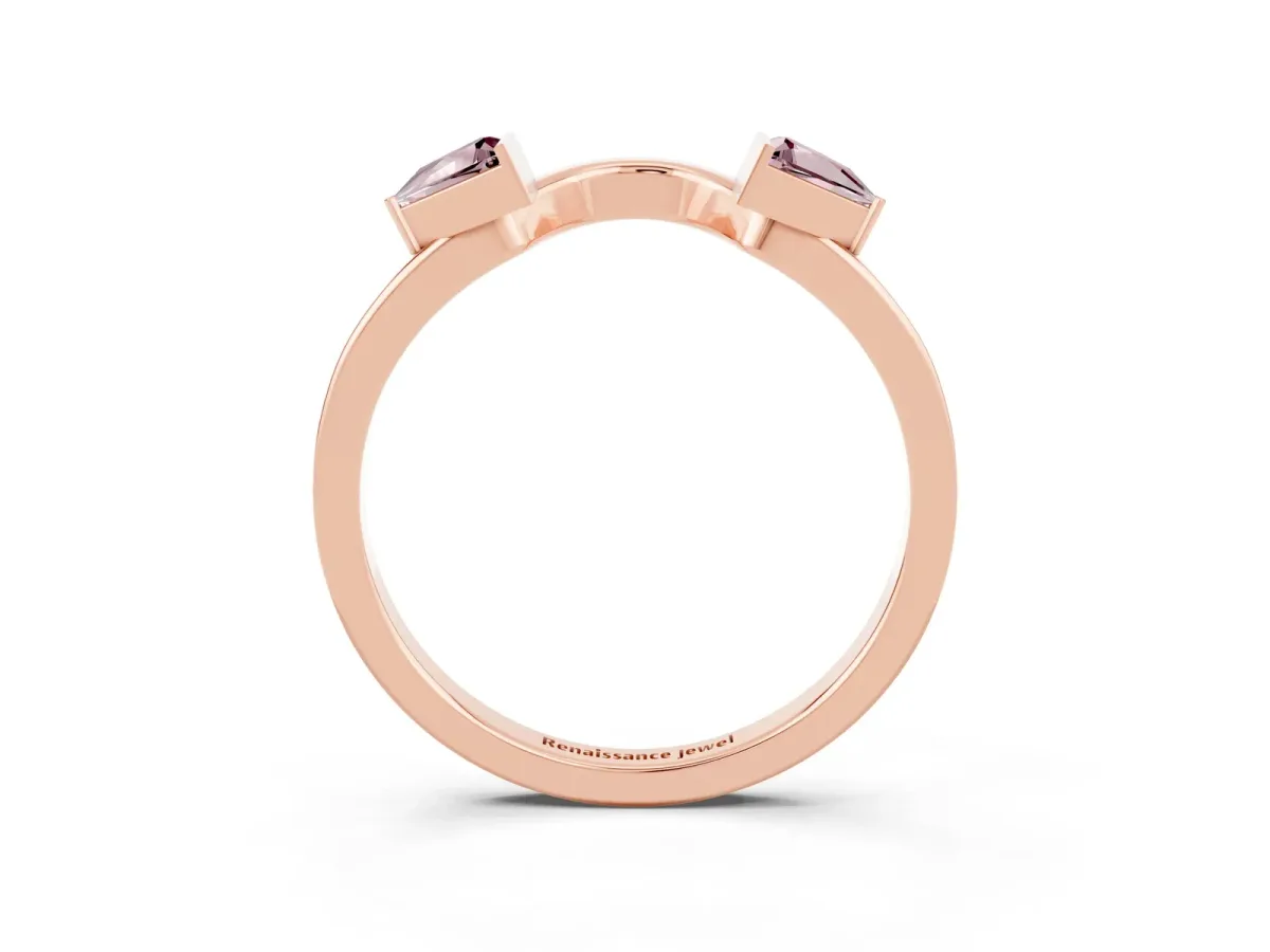 Trillion Morganite Open Band Ring with Bezel Setting Rose gold
