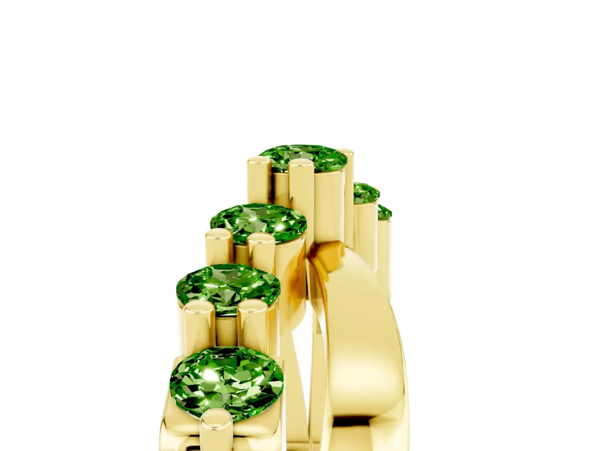 Round Peridot Prong-Set Crossover Band Yellow gold