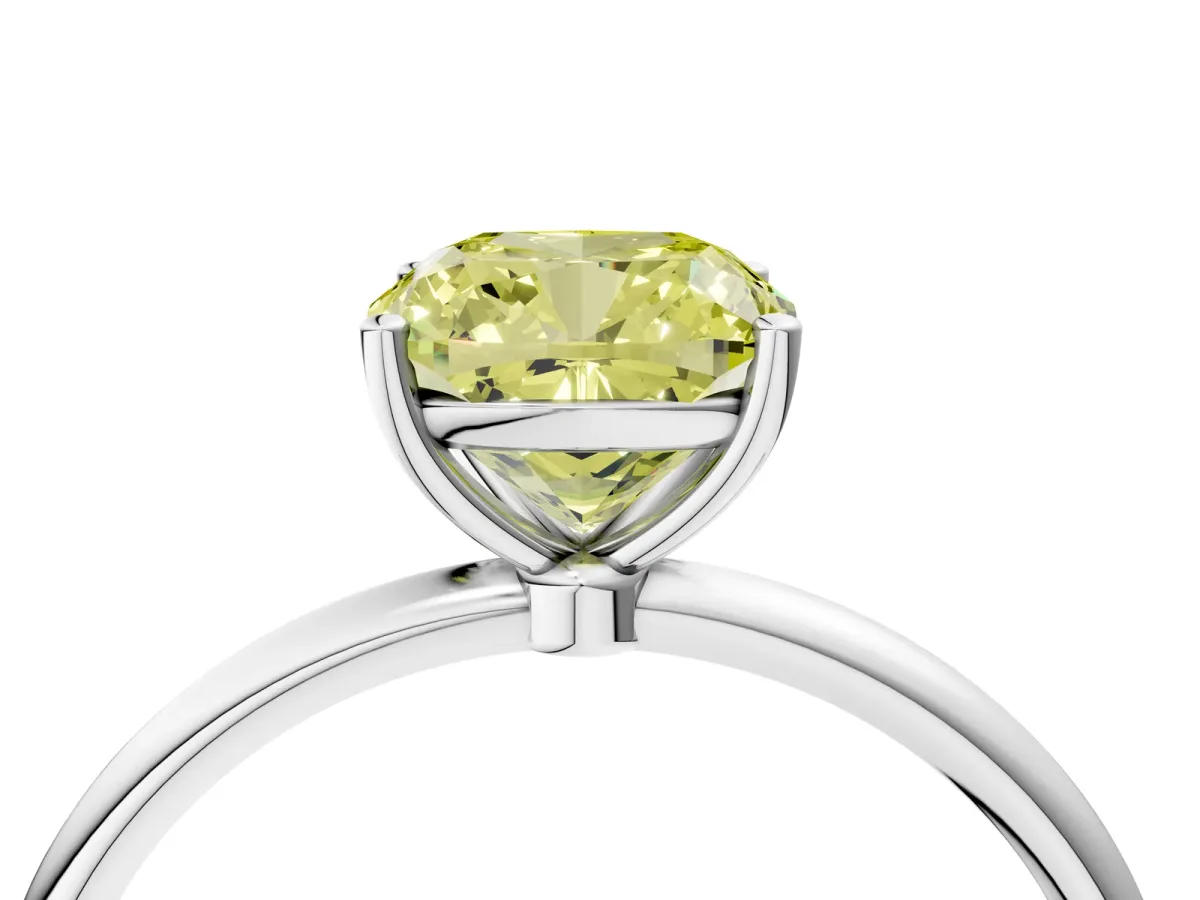 Fancy Yellow Cushion Cut Cut Solitaire Engagement Ring with Thin Band and Four-Prong Setting Silver