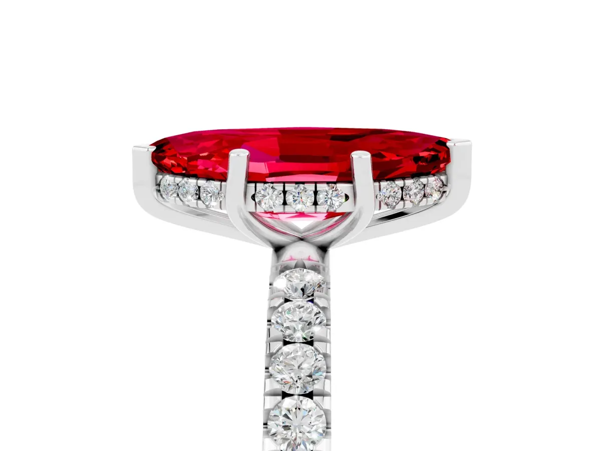 Marquise Cut Ruby Pave Band Solitaire Ring with Round and Prong Setting Silver