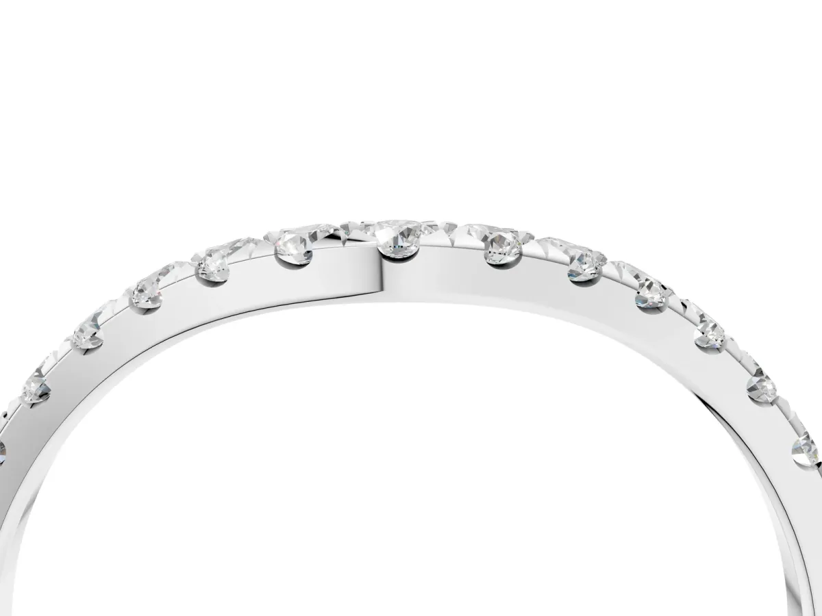 Curved Pavé Round Diamond Wedding Band with Shared Prong Setting Silver