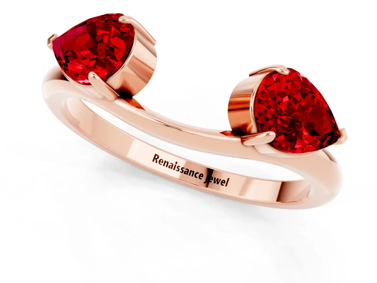Two-Stone Pear Ruby Bypass Ring with Prong Setting Rose gold