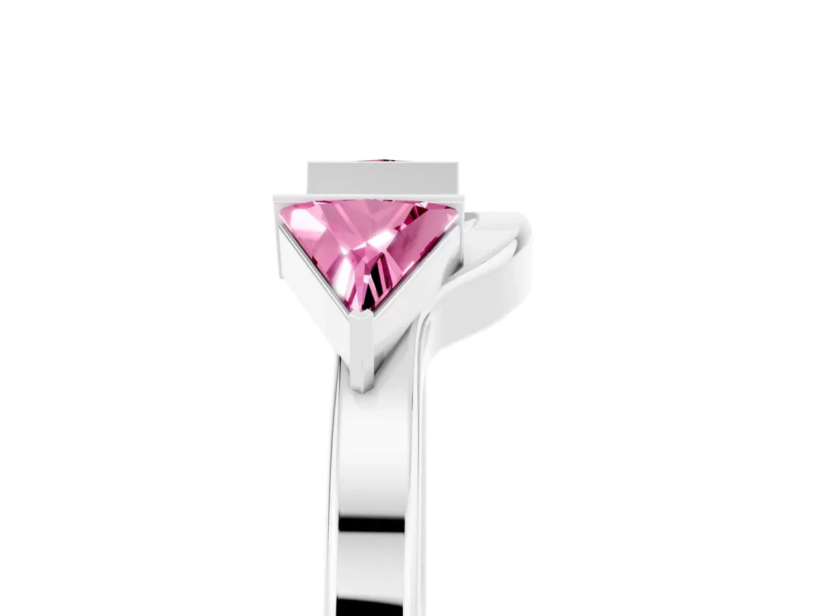 Trillion Pink Sapphire Open Band Ring with Bezel Setting Silver