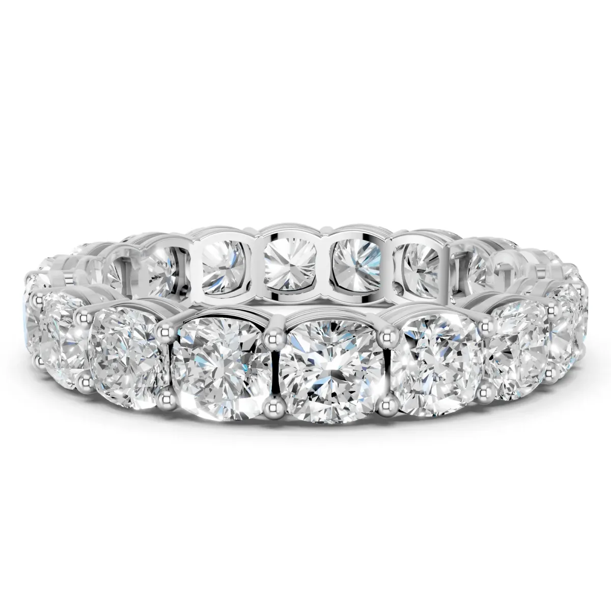 Cushion Cut Eternity Band with Shared Prong Setting Silver