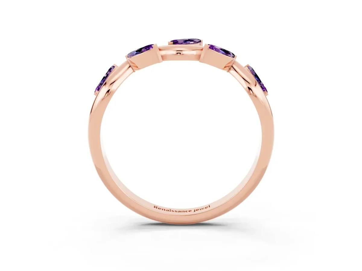 Marquise Amethyst Twisted Band with Prong Setting Rose gold