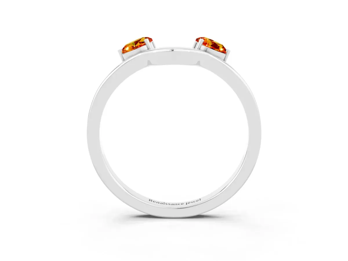 Dual Round Citrine Open Band Ring with Prong Setting Silver