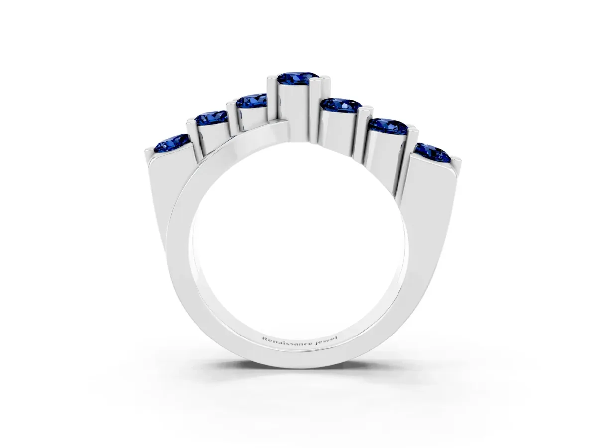 Round Blue Sapphire Prong-Set Crossover Band Platinum