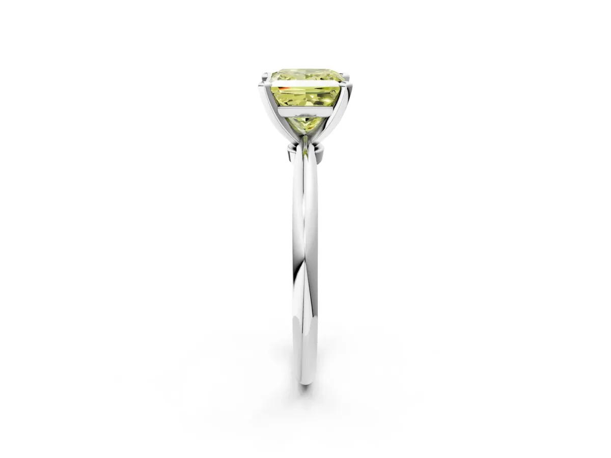 Fancy Yellow Princess Cut Diamond Solitaire Ring with Six-Prong Setting and Classic Band Silver