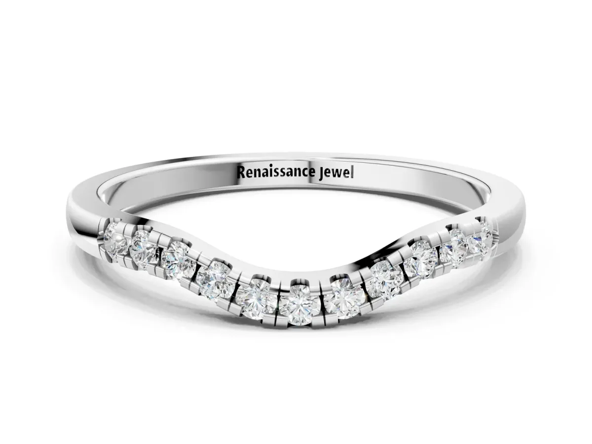 Round Diamond Curved Pavé Wedding Band Platinum