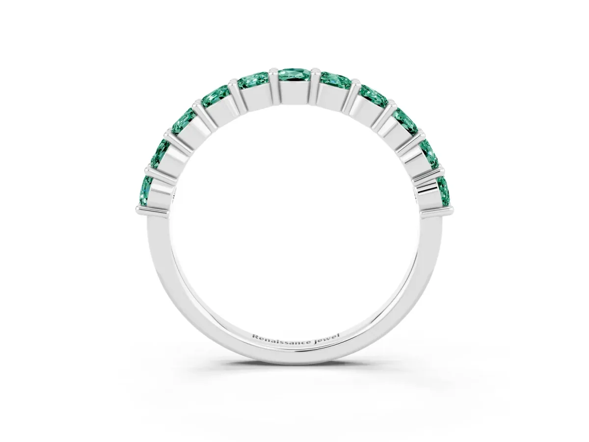 Round Green Sapphire Half Eternity Band with Prong Setting White gold