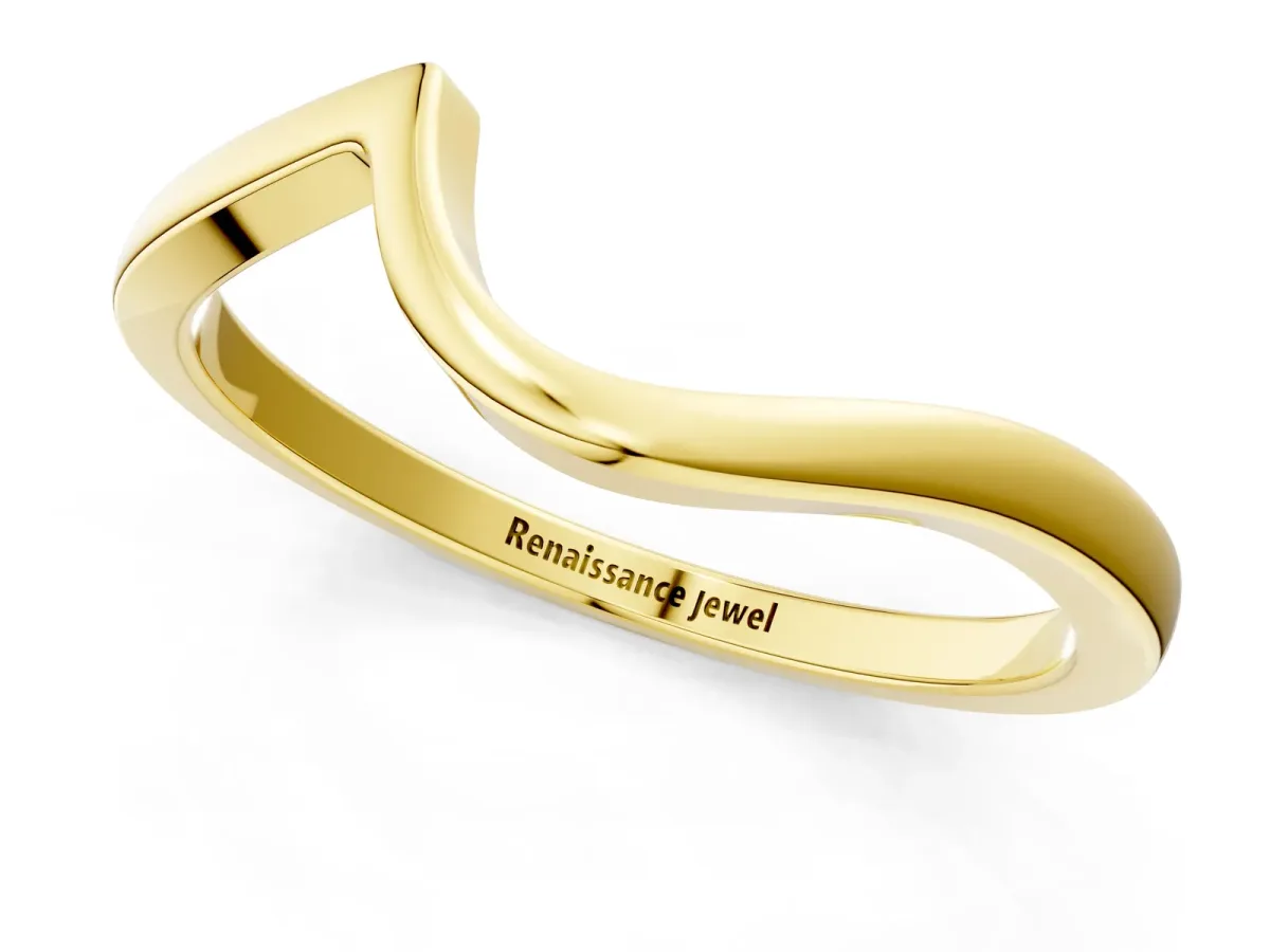 Curved Solitaire Band with Round Stone Setting Yellow gold