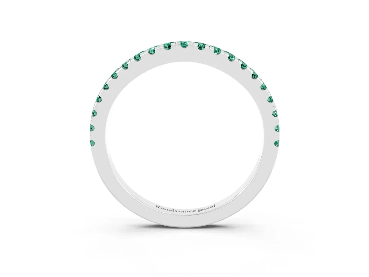Round Green Sapphire Pavé Half Eternity Band with Shared Prong Setting Platinum