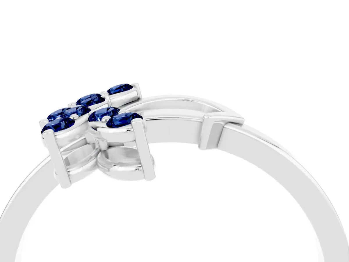 Marquise Blue Sapphire Cluster Bypass Ring with Prong Setting Silver