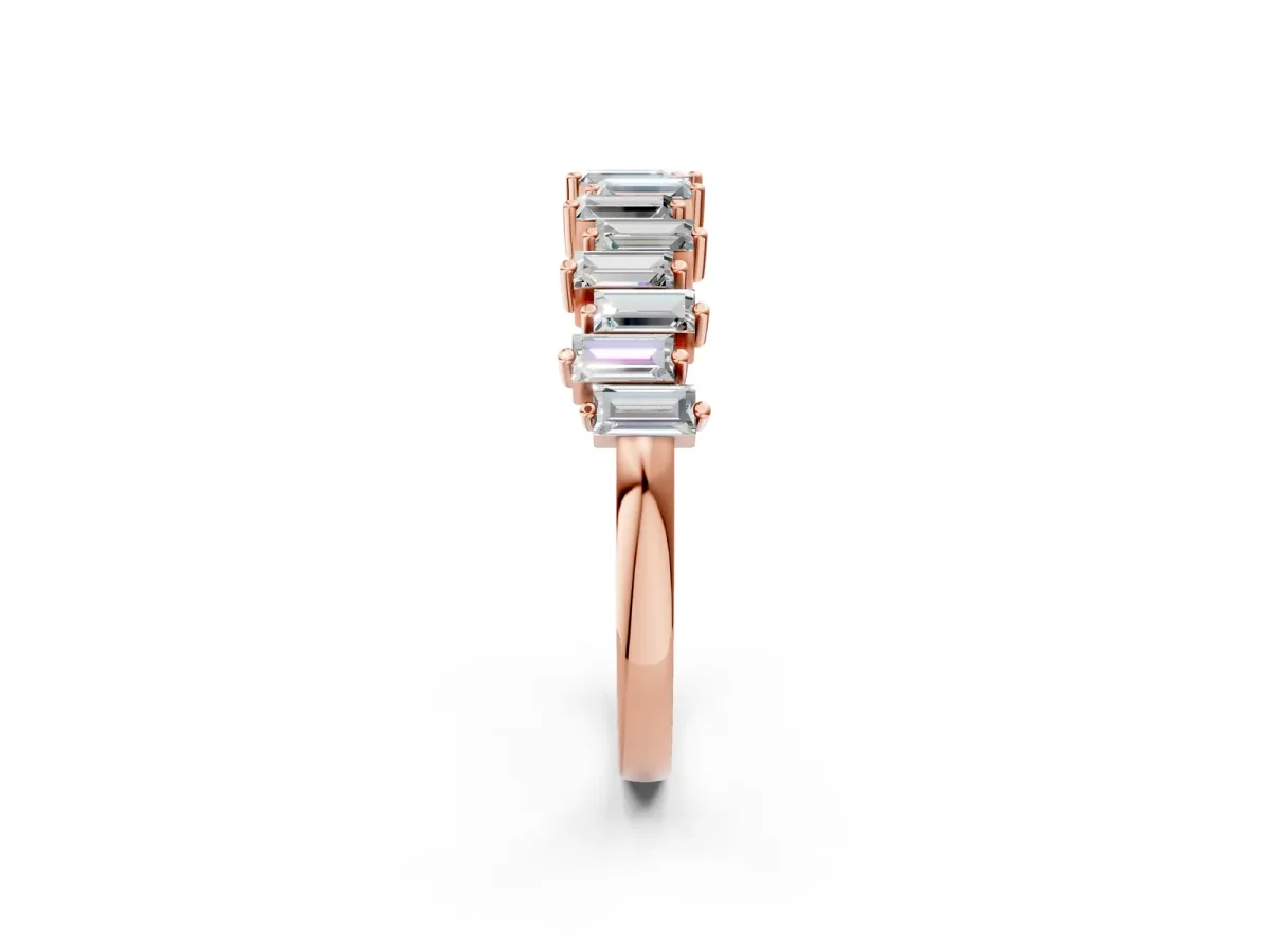 Baguette Diamond Half Eternity Ring with Prong Setting Rose gold