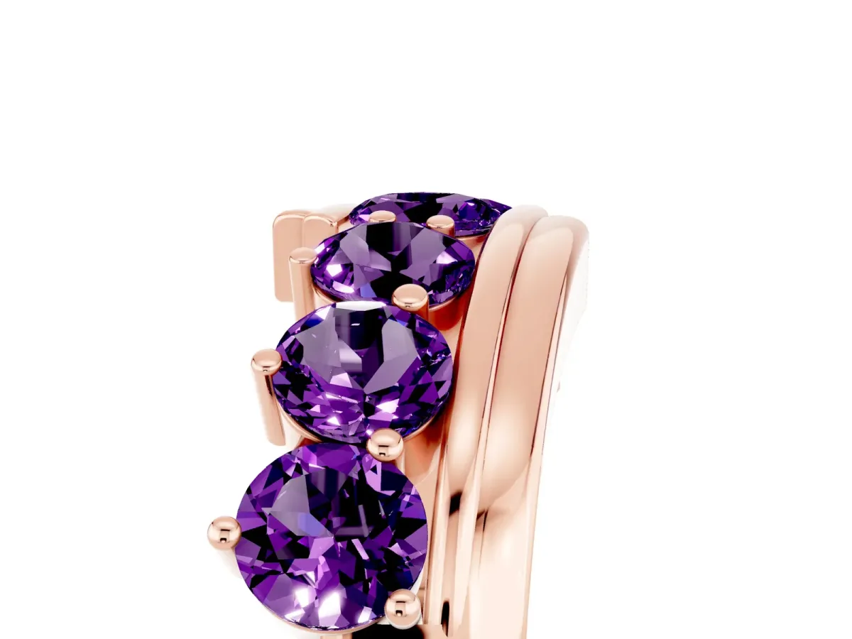 Round Amethyst Wave Band with Channel and Shared Prong Setting Rose gold