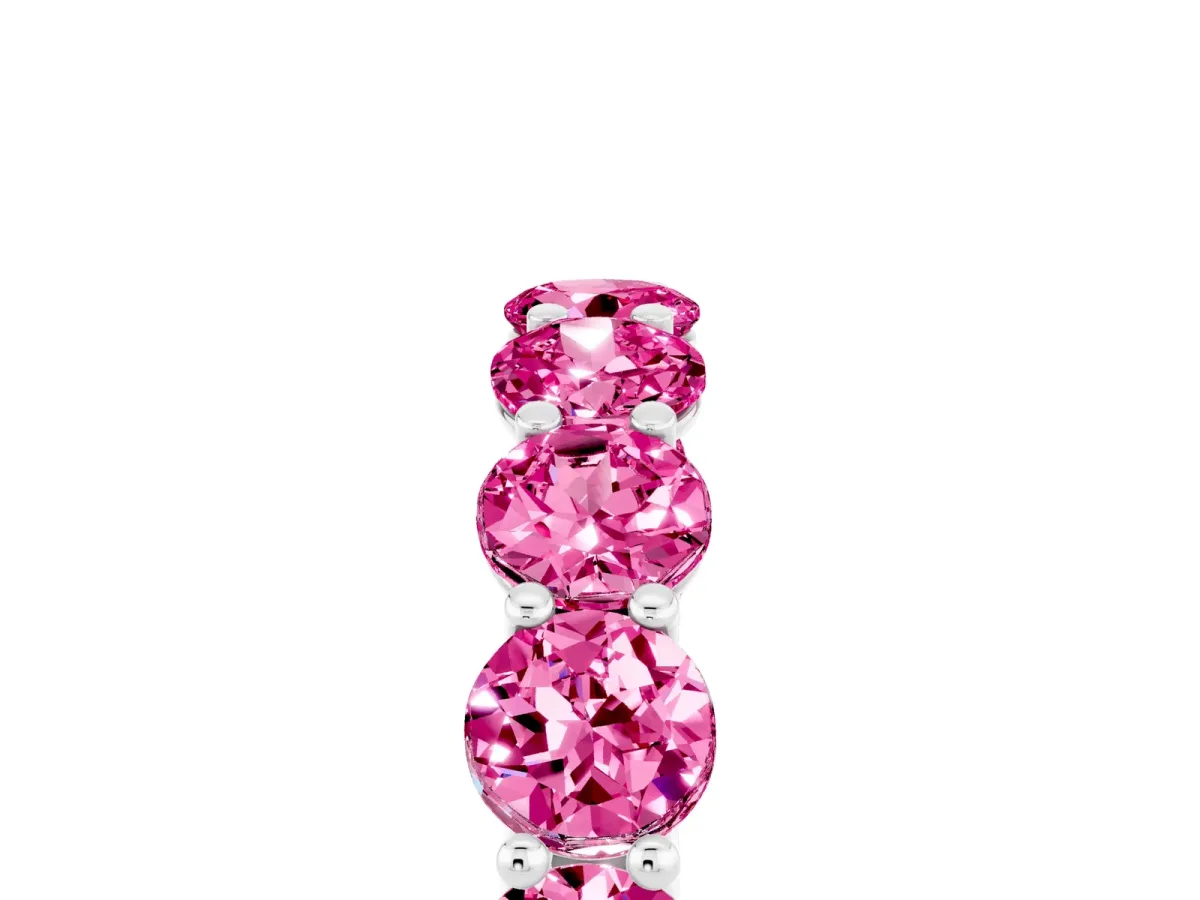 Round Pink Sapphire Shared Prong Eternity Band Platinum