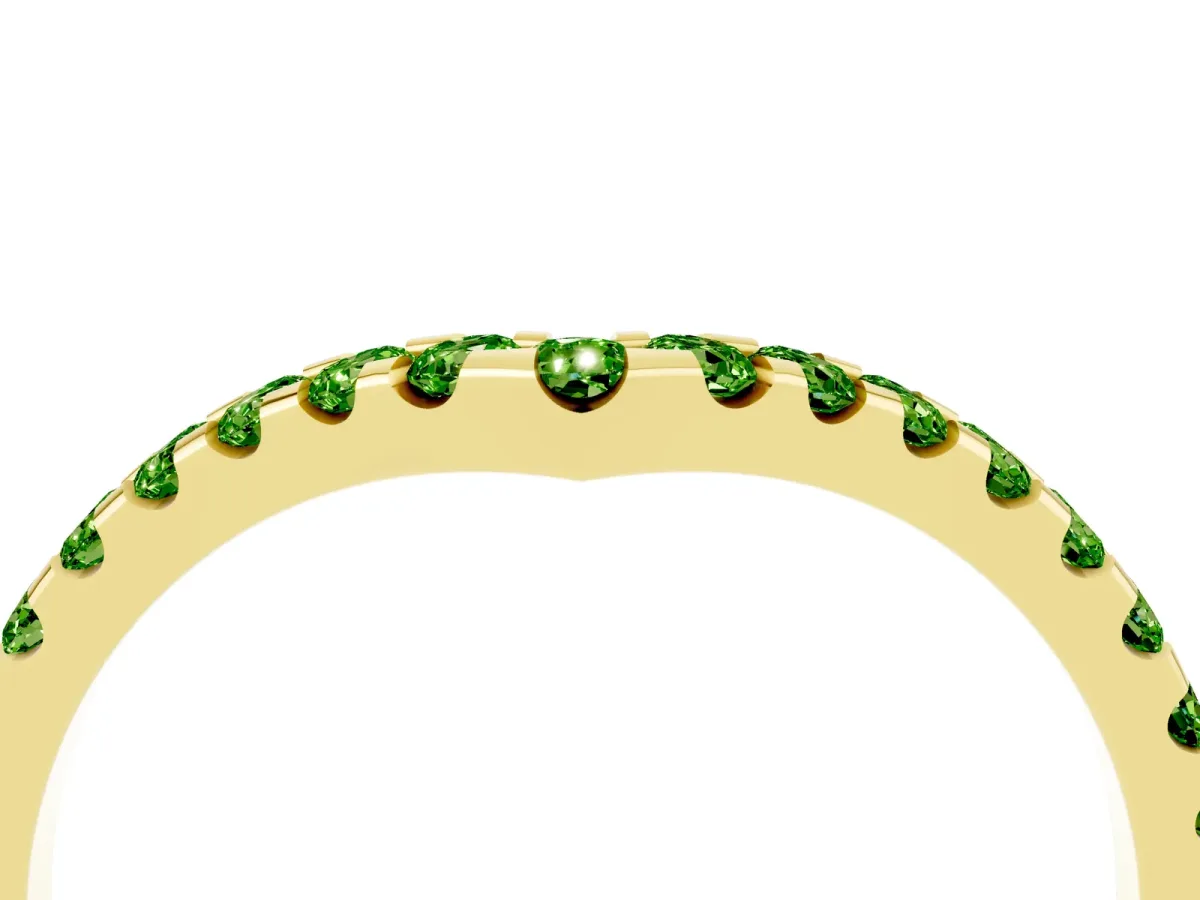 Pavé Round Peridot Chevron Band with Shared Prong Setting Yellow gold