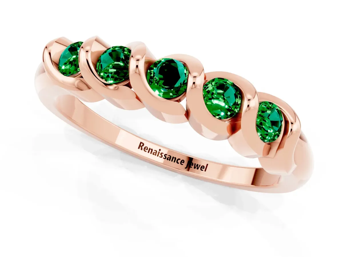 Round Emerald Eternity Band with Twist Prong Setting Rose gold