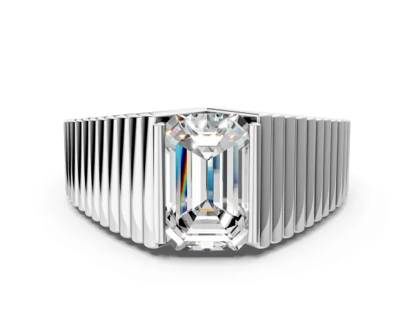Emerald Cut Diamond Fluted Mens Ring White gold