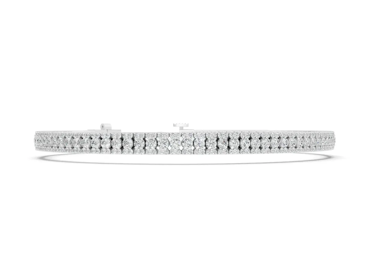 Round Cut Diamond Tennis Bracelet with Double Row Prong Setting Silver