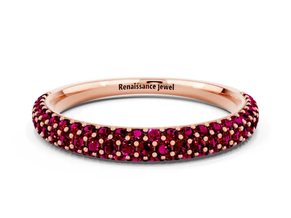Round Garnet Pavé Eternity Band with Shared Prong Setting Rose gold