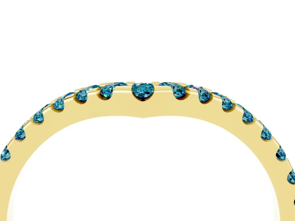 Pavé Round Blue Topaz Chevron Band with Shared Prong Setting Yellow gold