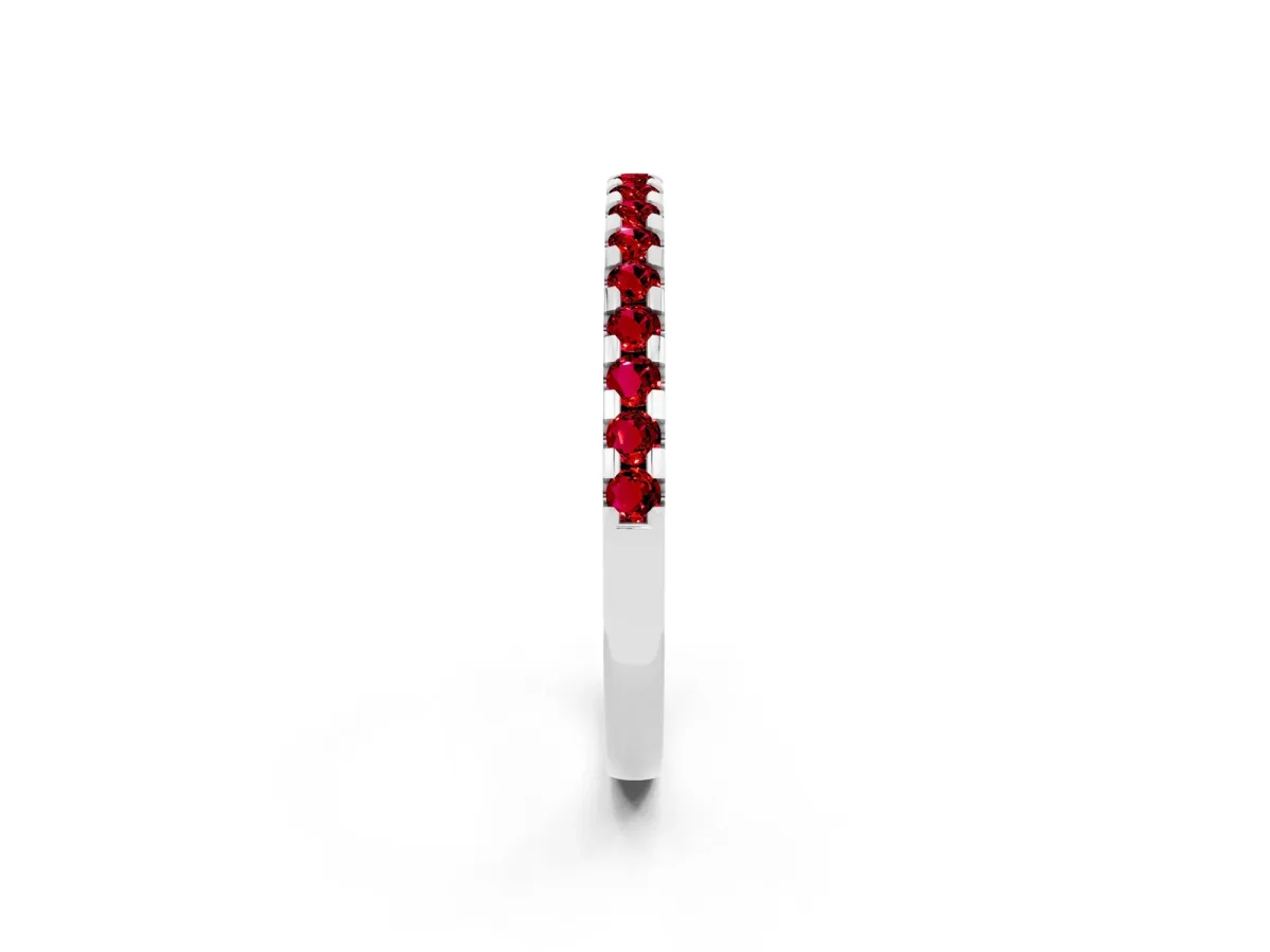 Round Ruby Pavé Set Eternity Band with Micro Prong Setting Silver