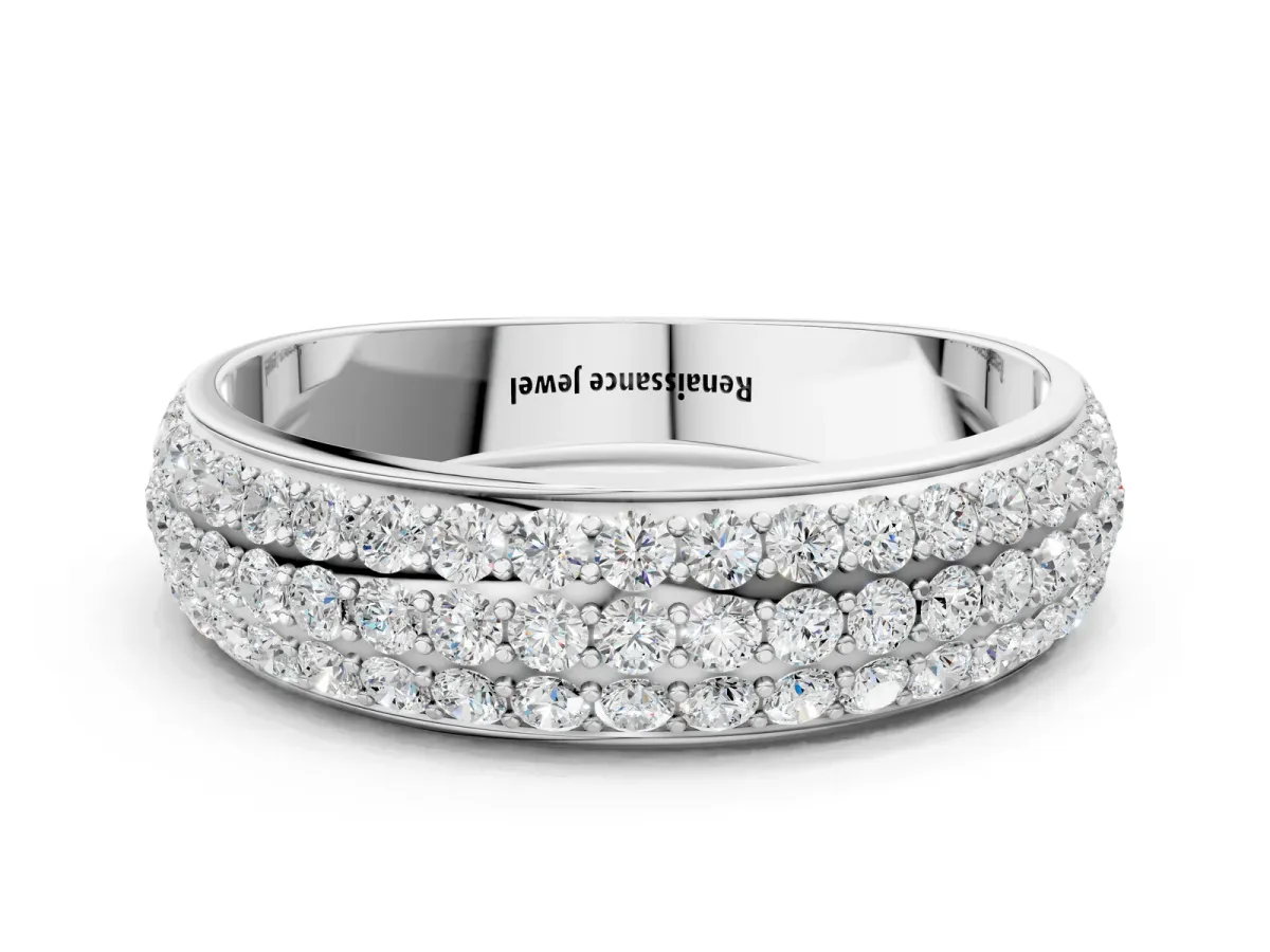 Three-Row Round Blue Sapphire Eternity Band with Shared Prong Setting White gold