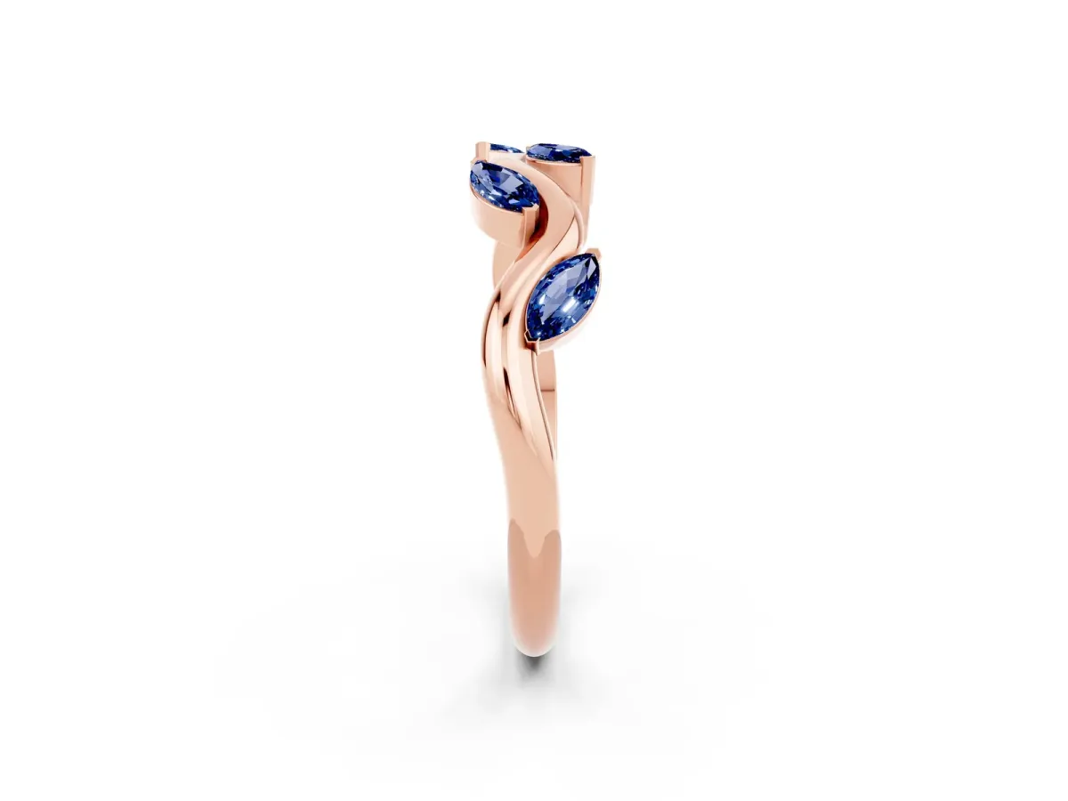 Marquise Blue Sapphire Twisted Band with Prong Setting Rose gold