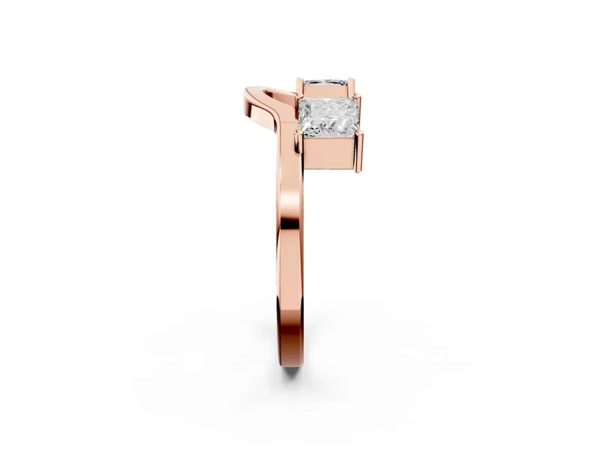 Princess Cut Diamond Two-Stone Open Band Ring with Four-Prong Setting Rose gold