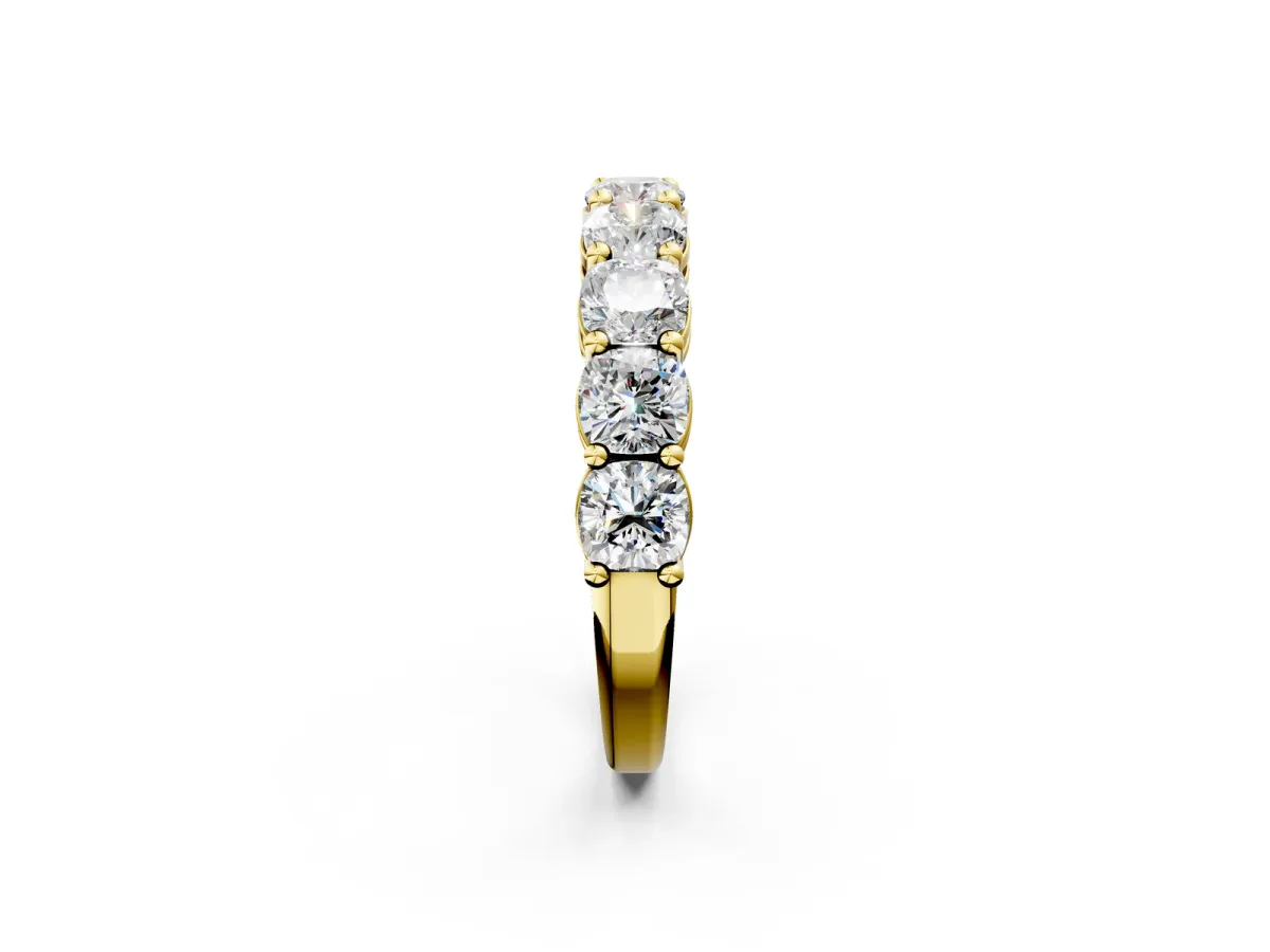 Cushion Cut Half Eternity Band with Shared Prong Setting Yellow gold