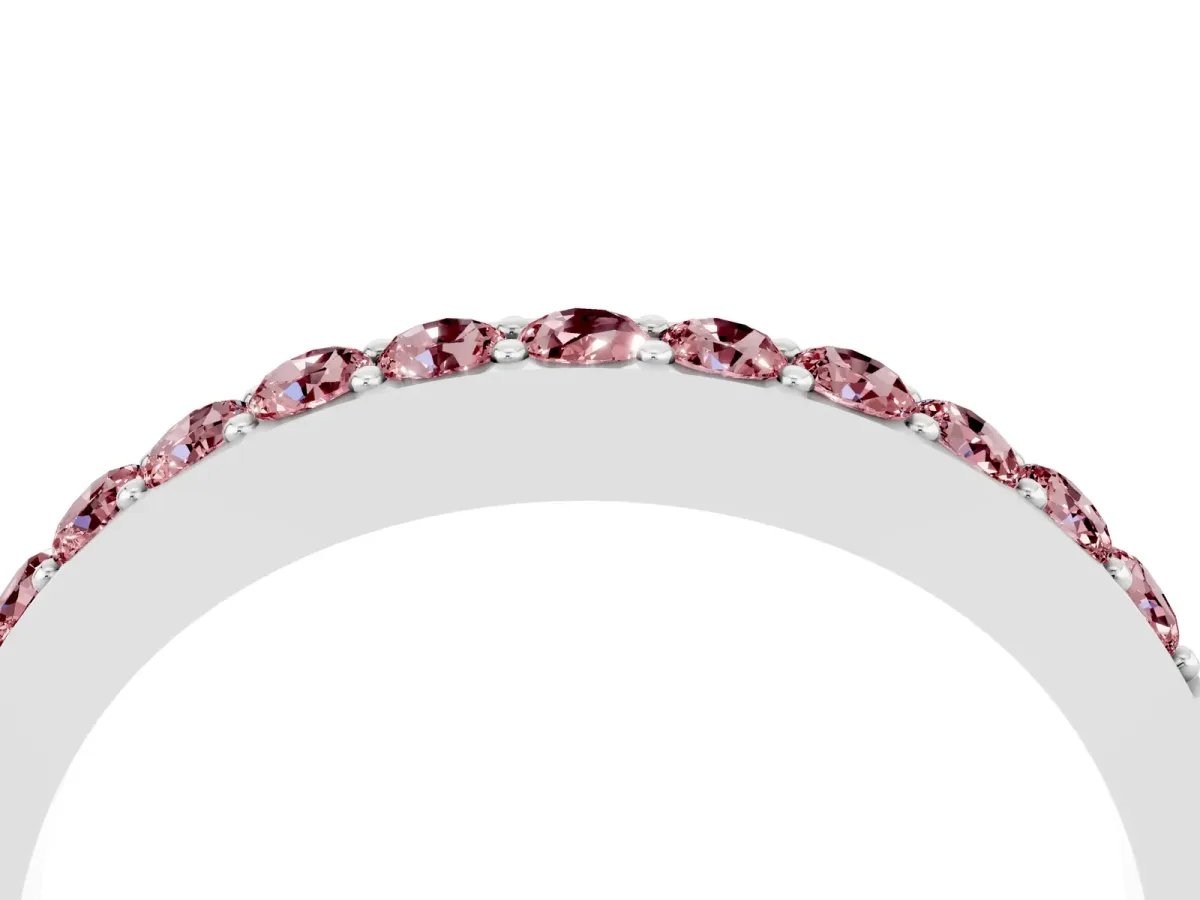 Round Morganite Curved Wedding Band with Channel Setting Silver