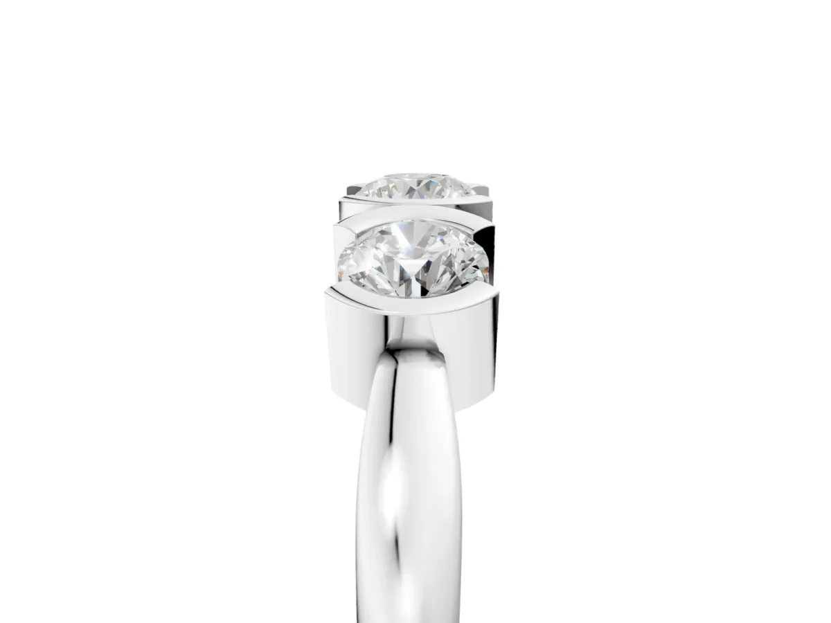 Three-Stone Round Diamond Half Bezel Prong Band Platinum
