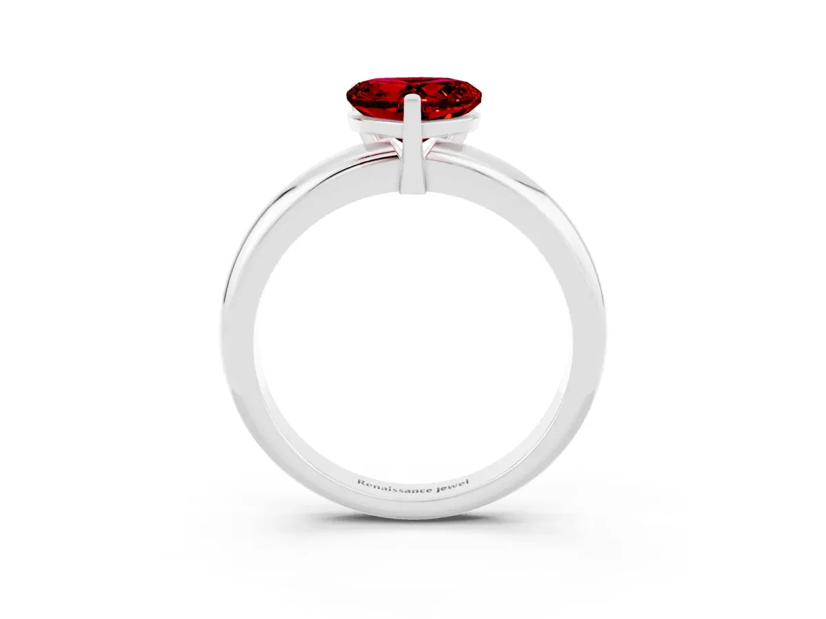 Heart Cut Ruby Solitaire Engagement Ring with Round Band and Four-Prong Setting Silver