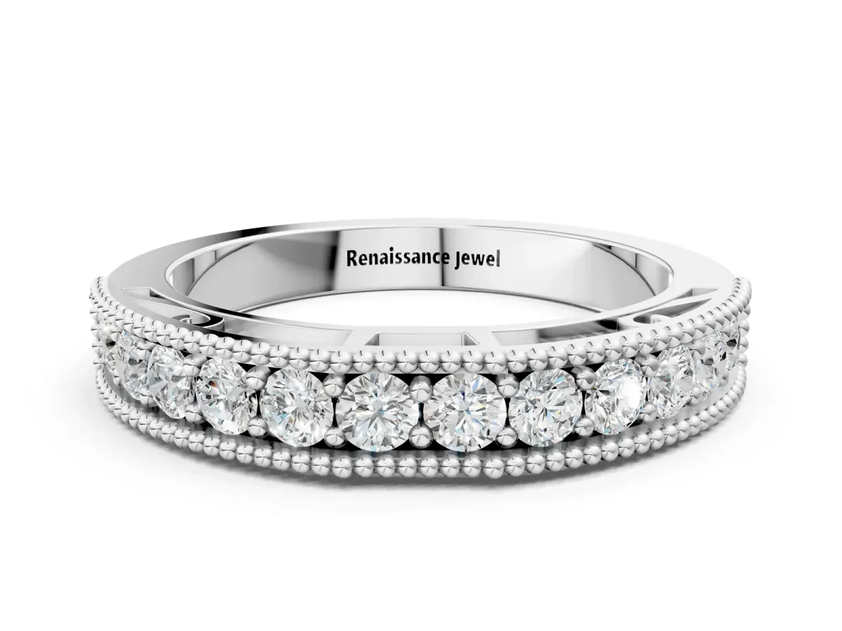 Milgrain Round Diamond Pavé Chevron Band Silver