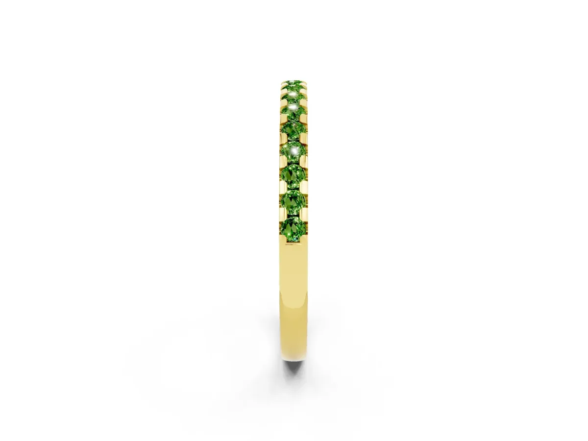 Round Peridot Pavé Set Eternity Band with Micro Prong Setting Yellow gold