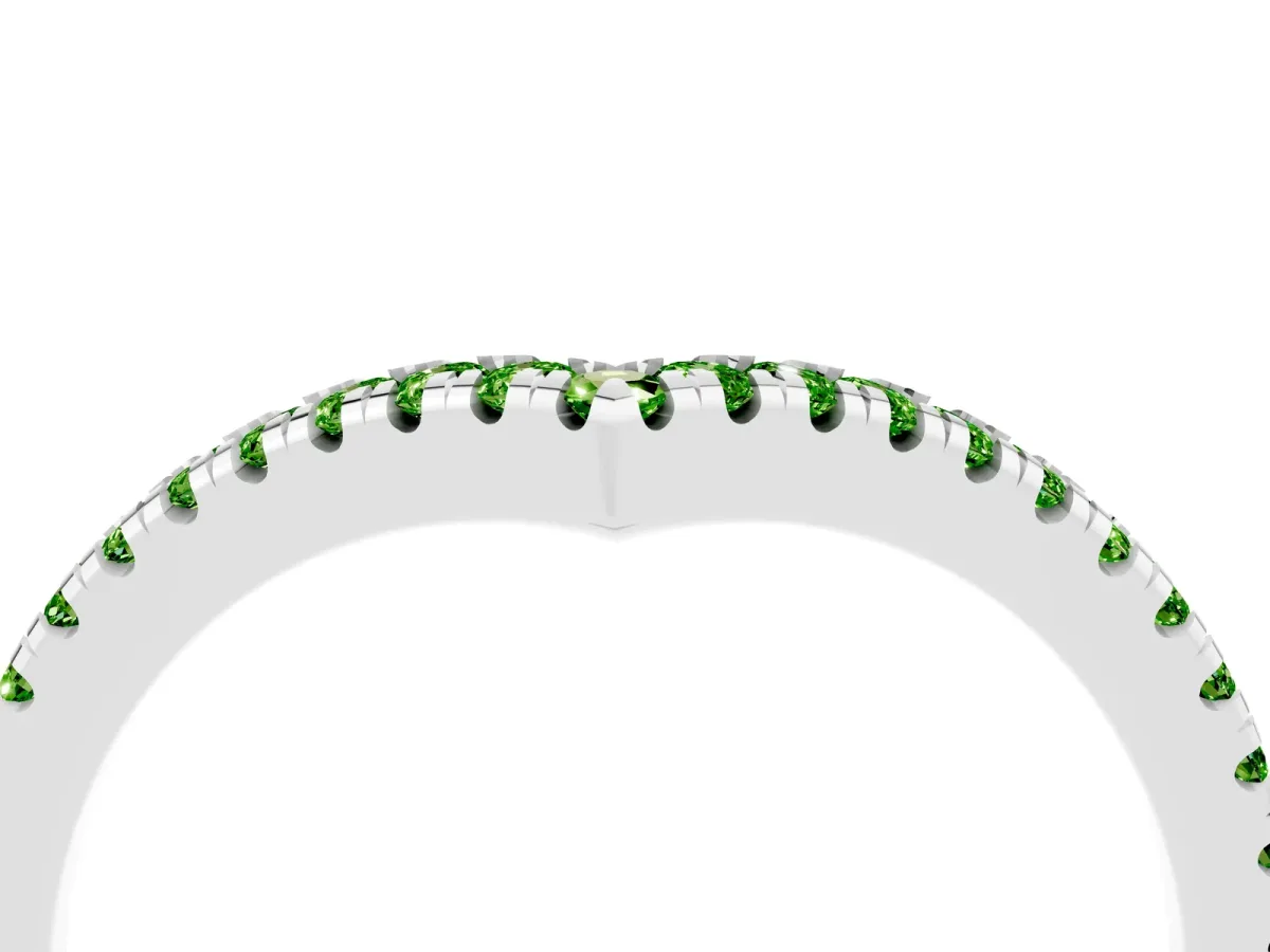 Pavé Round Peridot V-Shaped Chevron Band with Shared Prong Setting Silver