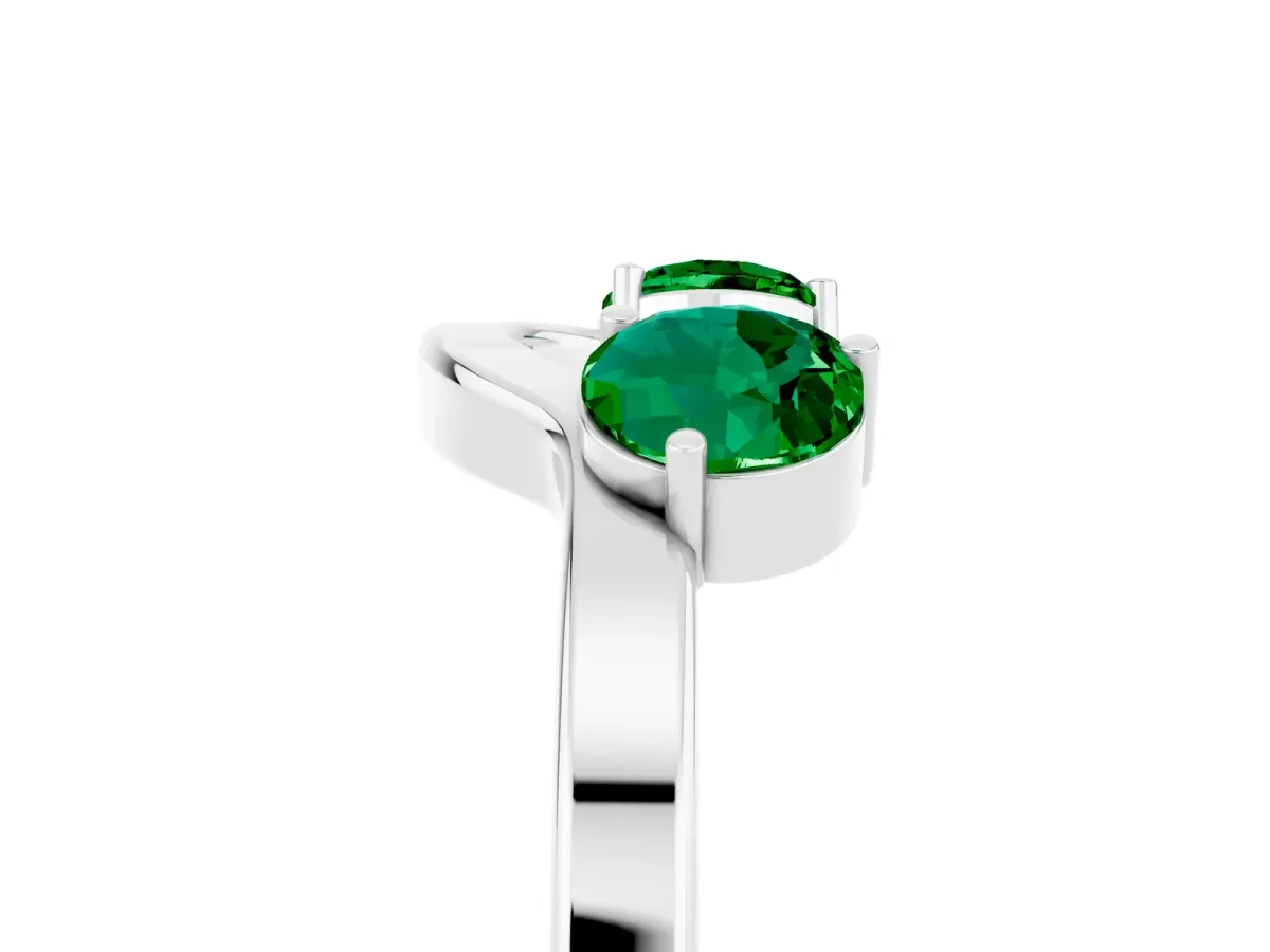 Dual Round Emerald Open Band Ring with Prong Setting Silver